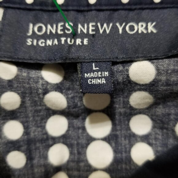 Jones New York Blouse Navy White Shirt Polka Dots Large Modern Office - Picture 3 of 6